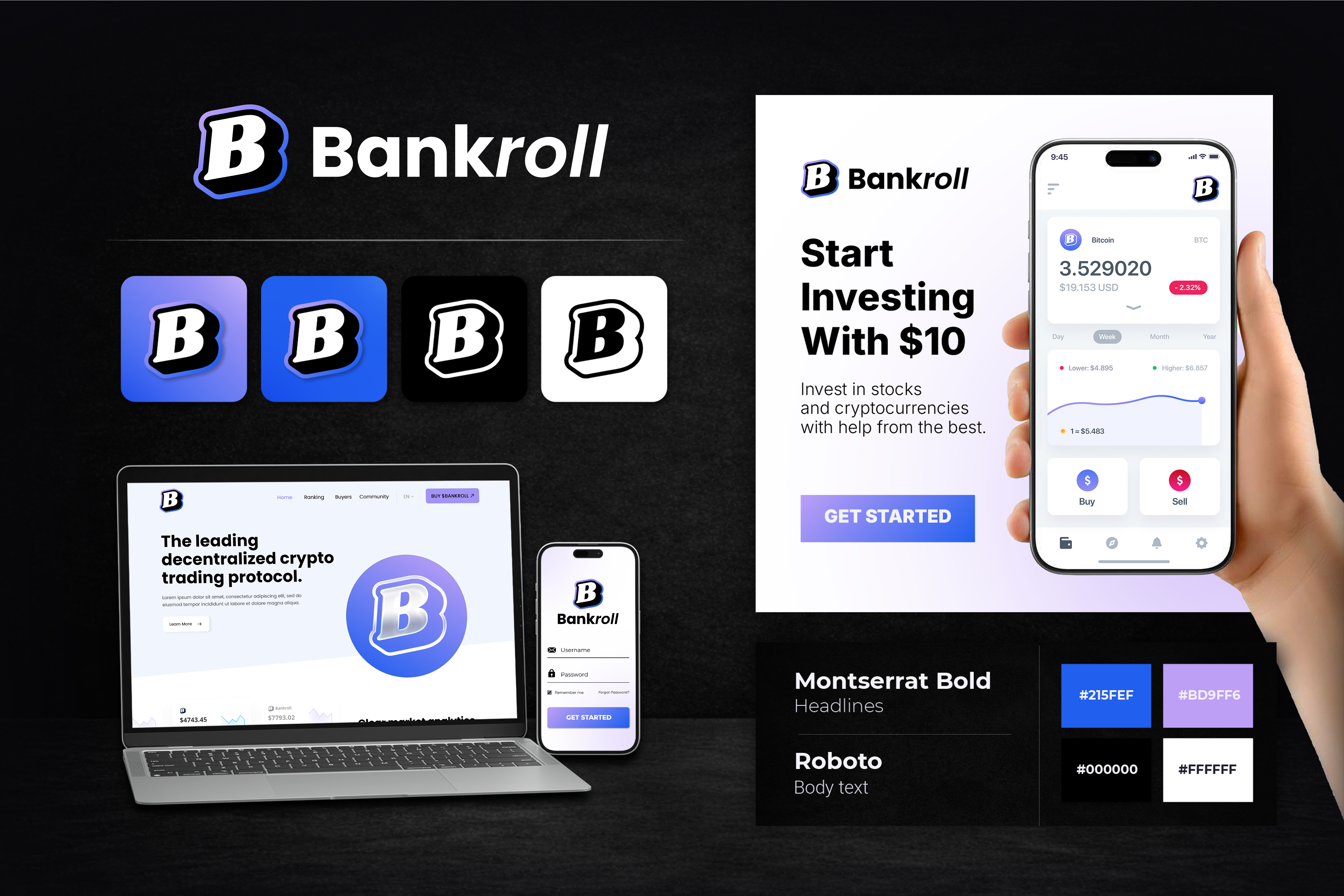 Fintech Brand Identity System — Bankroll brand guidelines brand identity brand mockup branding branding mockup design system fintech logo design mobile app saas ui design visual identity web design