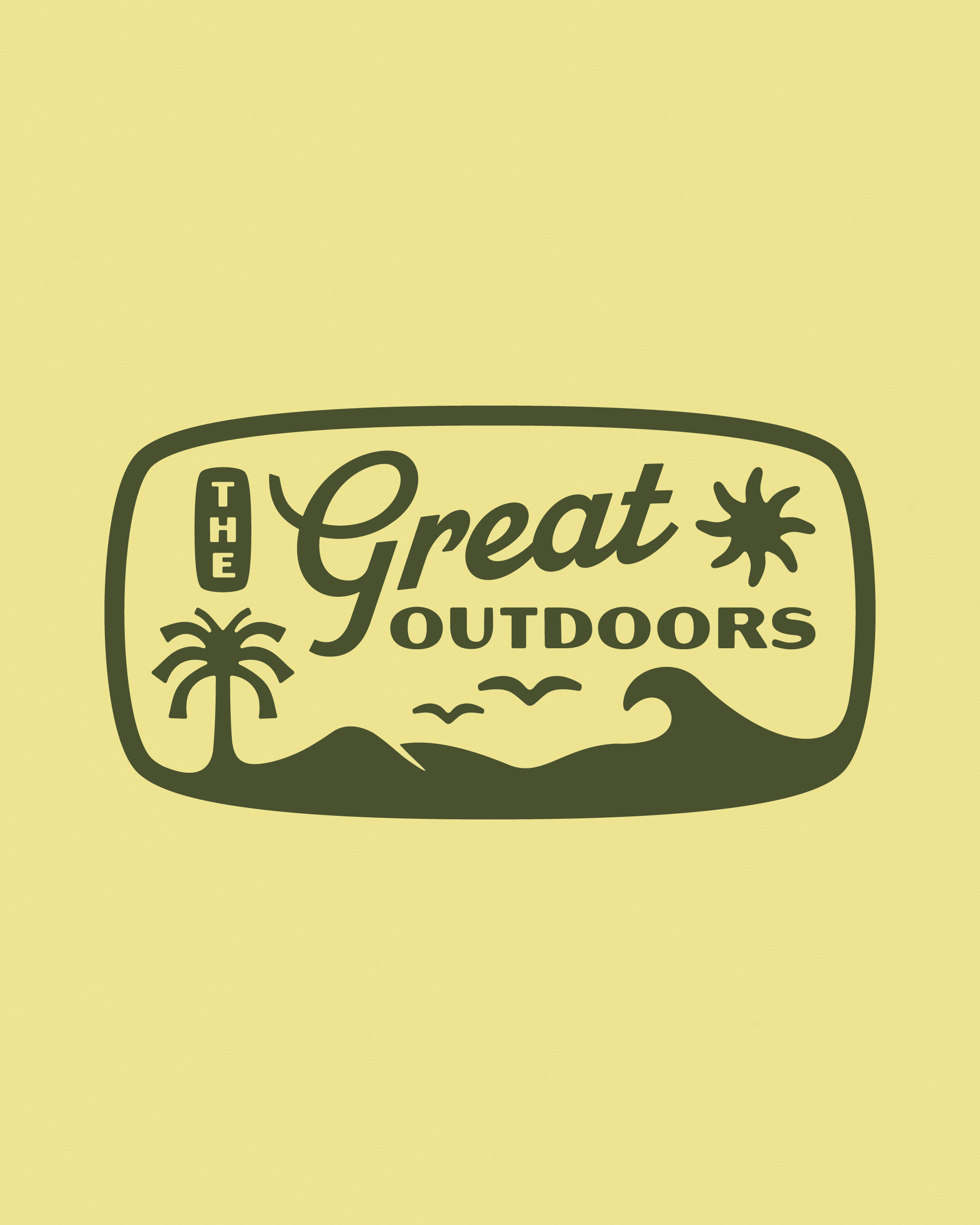 The Great Outdoors Badge, 2026 badge brand identity branding great outdoors hat hat design illustration landscape logo merch merchandise nature outdoors palm palm tree sun wave