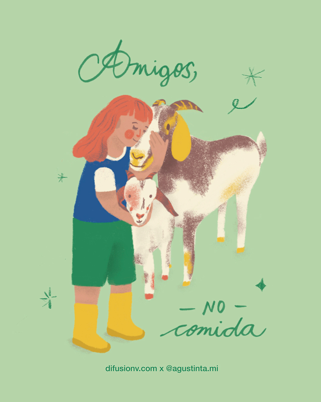 Amigos, no comida animals digital illustration friendsnotfood goat illustration vegan
