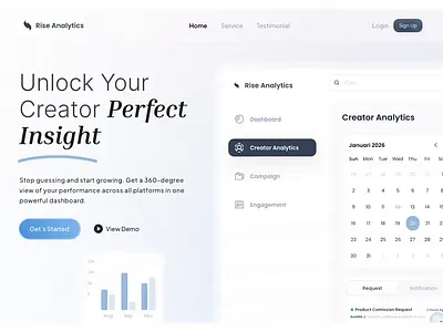 Creator Analytics — Motion Exploration SaaS Landing Page UI animation branding clean creator elegant marketing simple ui