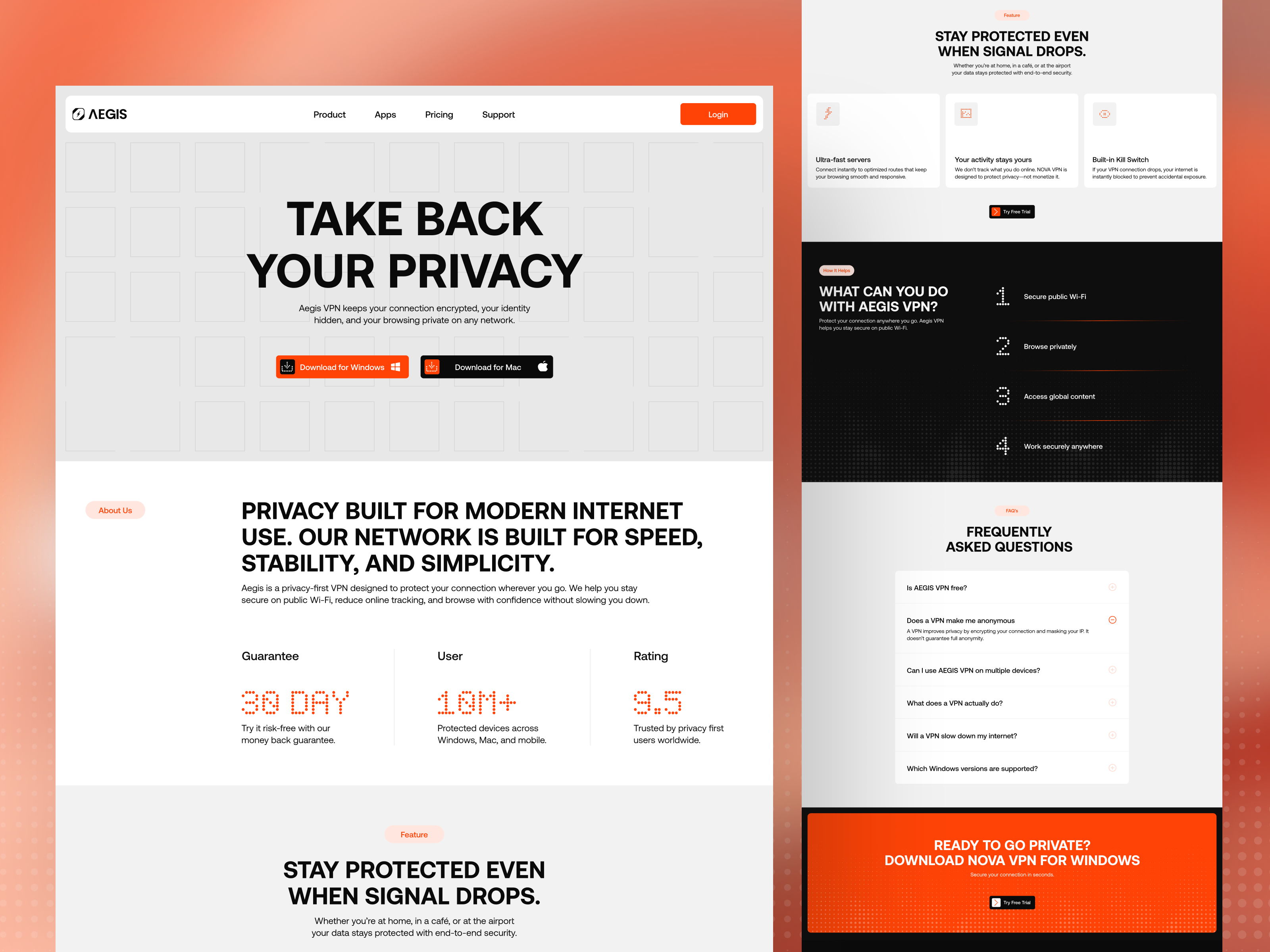 AEGIS VPN - Landing Page cleanui cybersecurity landingpage landingpagedesign minimaldesign modernui privacy saas saasdesign techproduct uidesign uxdesign uxui vpn webdesign website