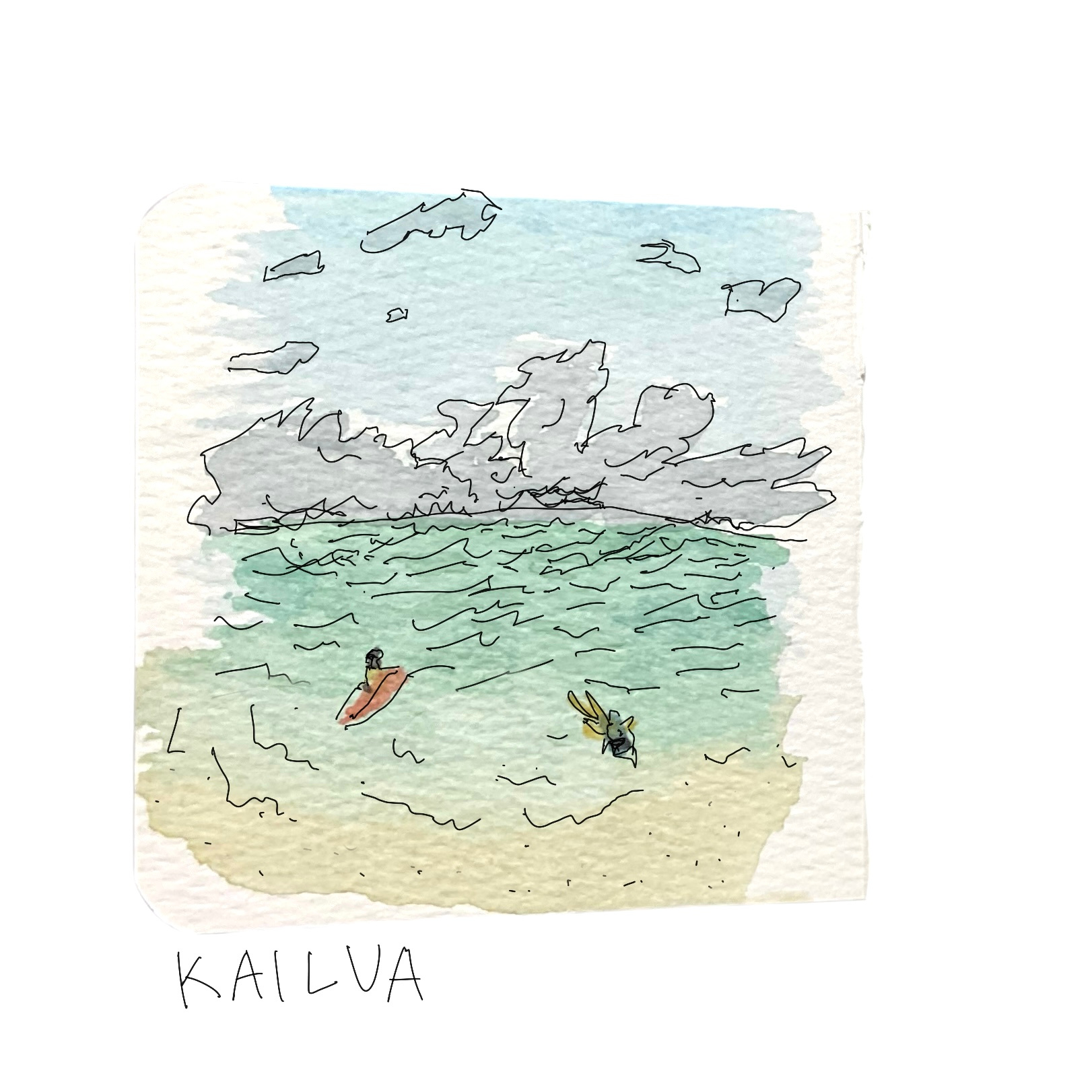 kailua beach illustration line art nature sketch sketching travel watercolor