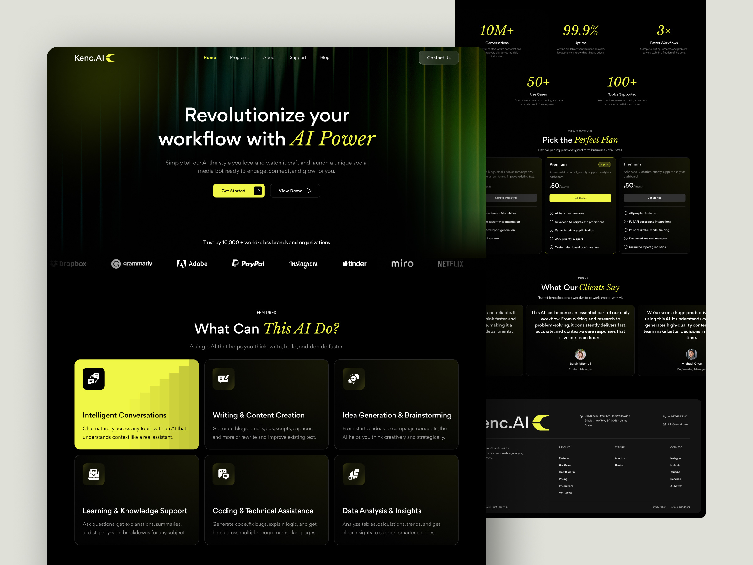 Kenc.AI - Landing Page Design ai ai assistant ai chatbot ai landing page analytics artificial intelligence dark hero homepage interface landing page landing page design landing page template landingpage machine learning saas software ui design uiux web design
