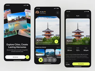 Travel App UI – City Exploration & Smart Trip Booking Experience ai ai travel app app design booking app city exploration city guide design destination app ios mobile mobile app tourism app travel travel app travel booking trip planner ui ui design vacation app