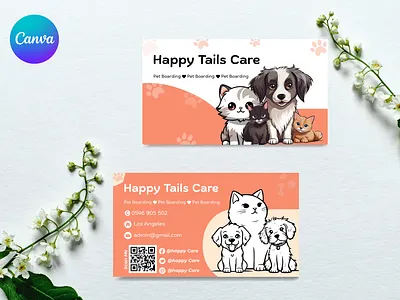Pet Care Business Card Template by Pawaus animalcare brandingforpets businesscarddesign canvatemplate editabletemplate pawaus petbusiness petbusinesscard petcarebranding petcarebusinesscard petcaremarketing petcaretemplate petgroomer petindustry petservices petsitter pettrainer printready smallpetbusiness veterinaryclinic