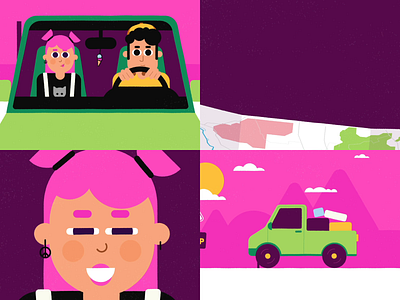 Big Scoop - Animation shots 2023 2d aftereffect animation art boy car cute design eyes girl graphic design illustration map motion graphics pentool sweet truck yummy