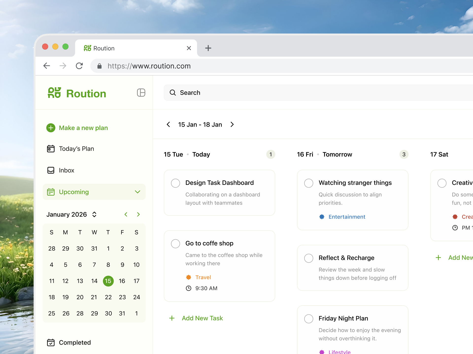 Roution - To do List Dashboard clean design dashboard desktop graphic design schedule dashboard side bar to do list todolist ui ux