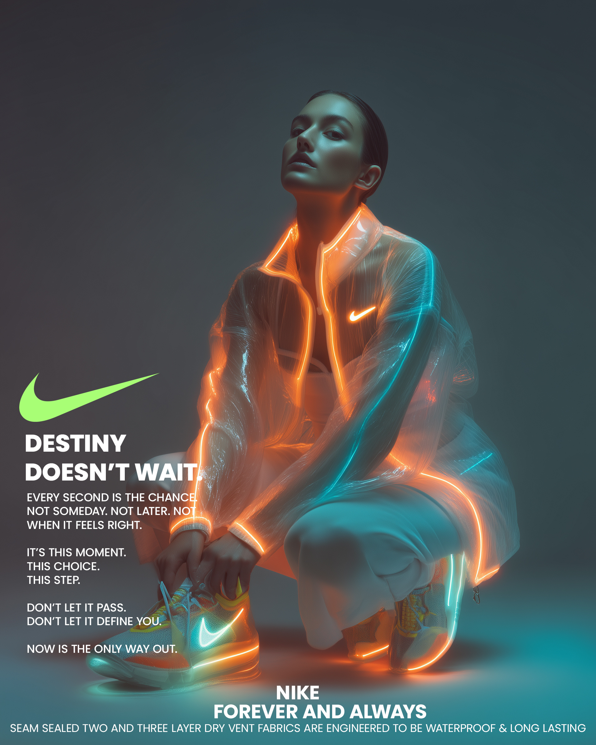 Nike - Forever & Always Concept Design brand identity branding concept art fututistic design neon lights nike photoshop social media design