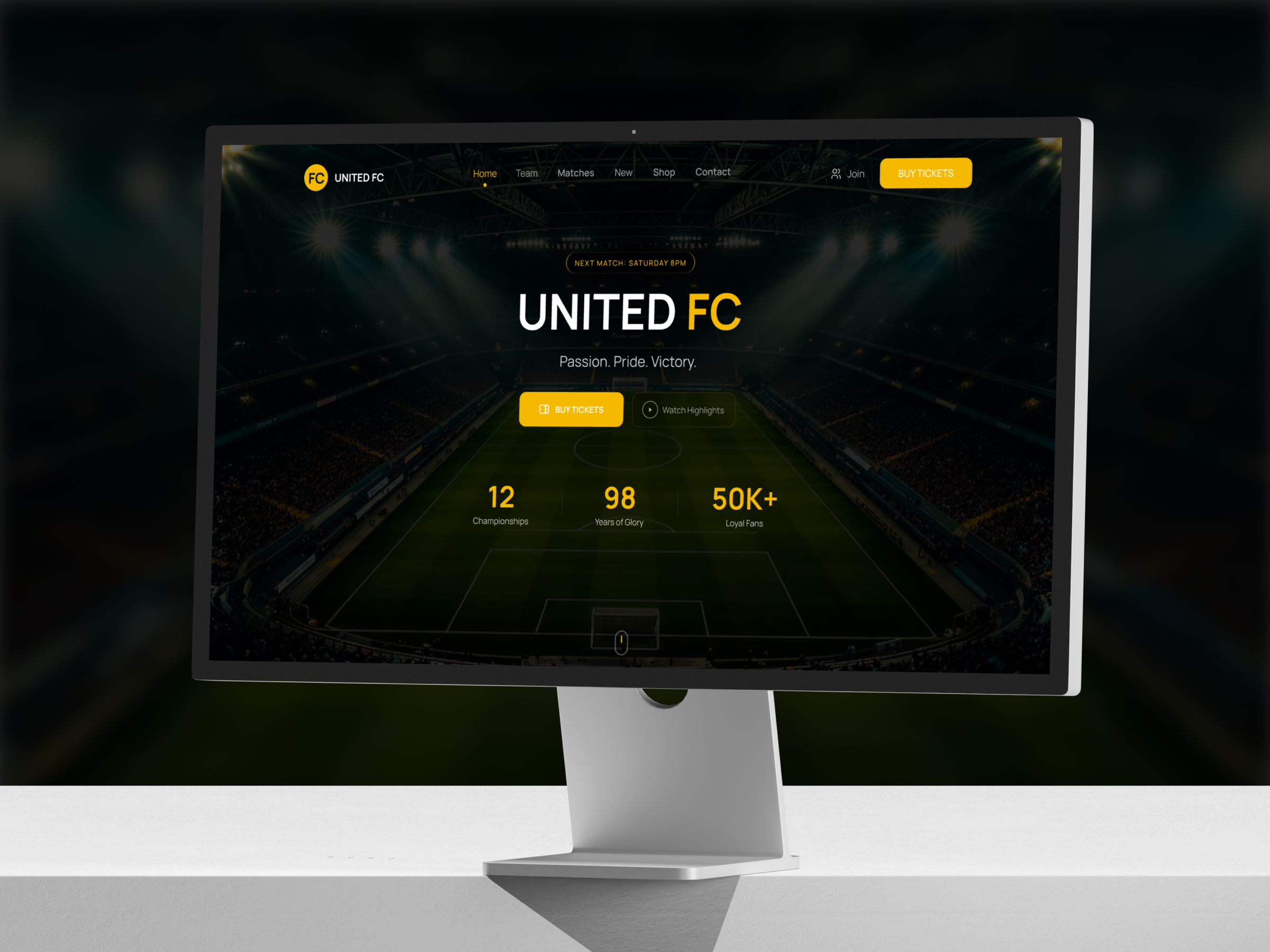 Live United FC — Sports Website UI football football club hero section landing page sports sports website stadium ticket booking uiux web design website