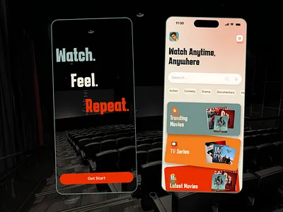 Movie Streaming App app design black concept dark design figma gradient minimal mobile app modern movie movie streaming netflix product design series streaming ui uiux ux