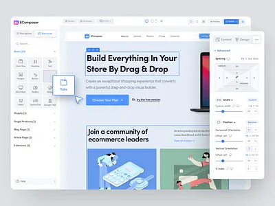 EComposer Page Builder Design cms dashboard design drag and drop page builder product design responsive shopify ui ui design ux web design