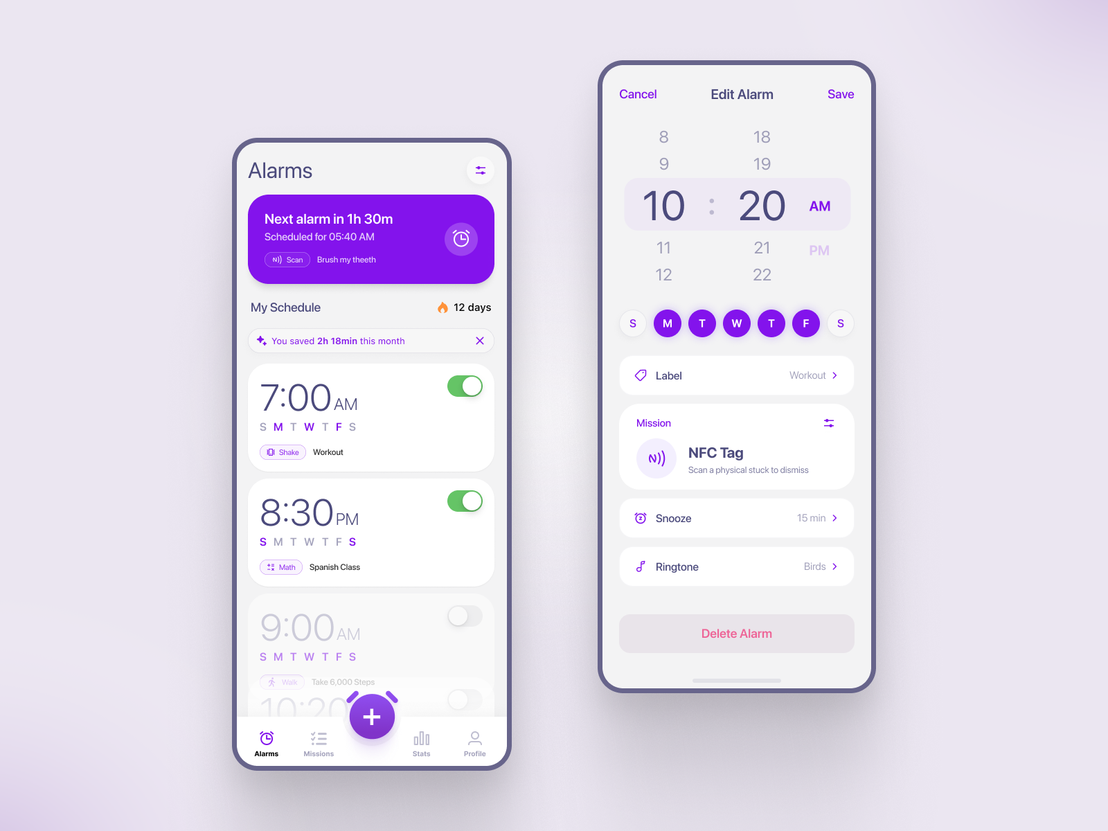 Smart Alarm Mobile App Design alarm app mobile alarm app ui mobile app light mobile app ui mobile app ux mobile ui mobile ux productivity app productivity mobile app wellness app wellness mobile app