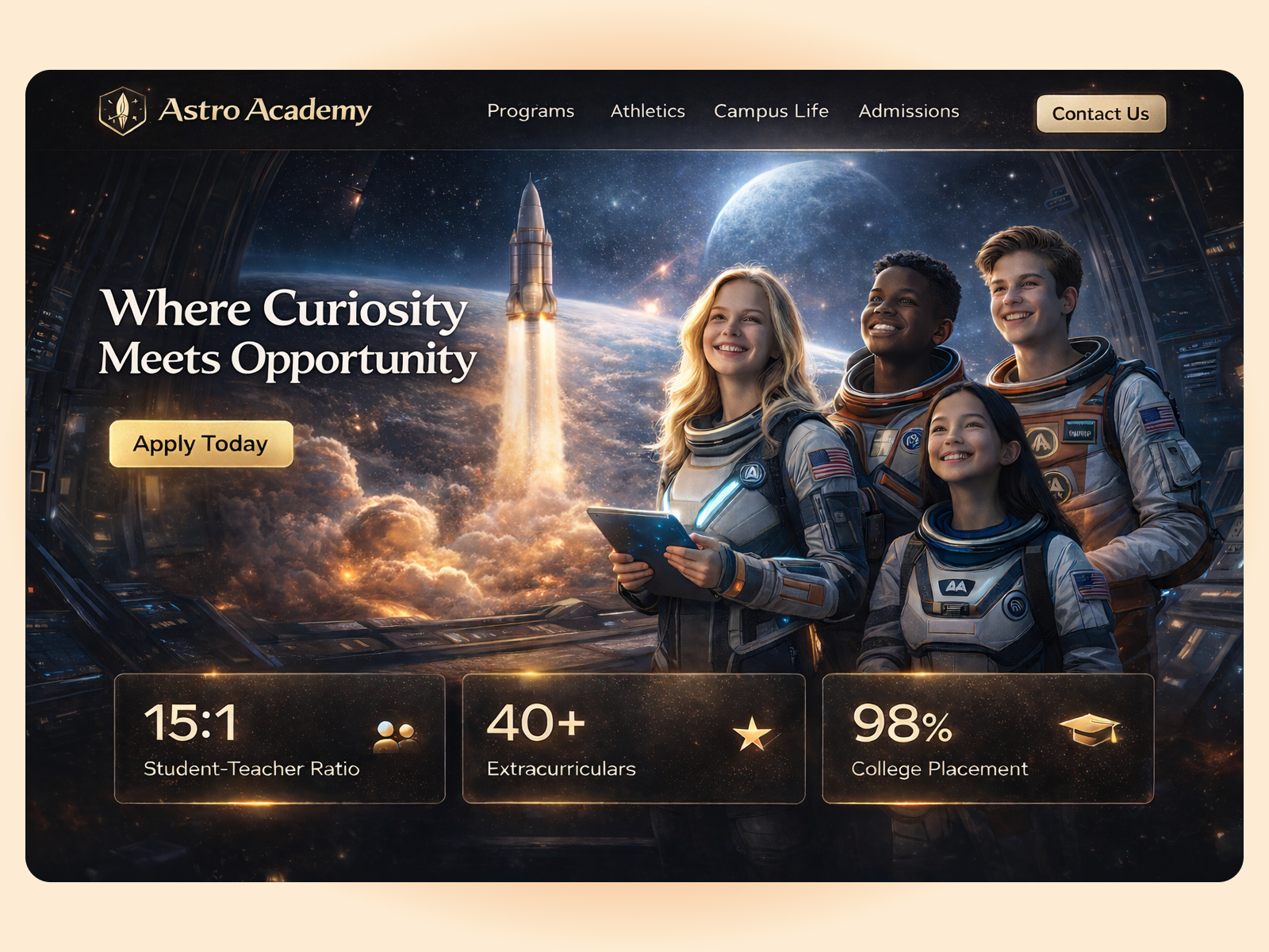 Future-Ready K-12 Education Website UI — Astro Academy ai based design figma landing page landing page mobile design responsive design school app school website school website designer ui ui designer uiux design user experience website website designer
