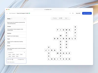 Crossword editor ai creator crossword dashboard editor product design sidepanel ui ui design ux ux design