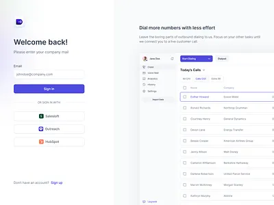 Sign in call crm dashboard design system dialer gradient hubspot light mode login minimal phone call register saas saas login sales sign in sign up table ui ux design
