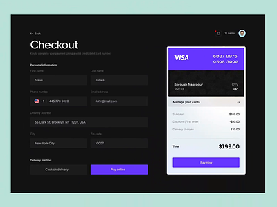 Checkout page animation buy cart checkout credit debit ecommerce figma interaction item landing page page pay payment shop shopping ui ux web website