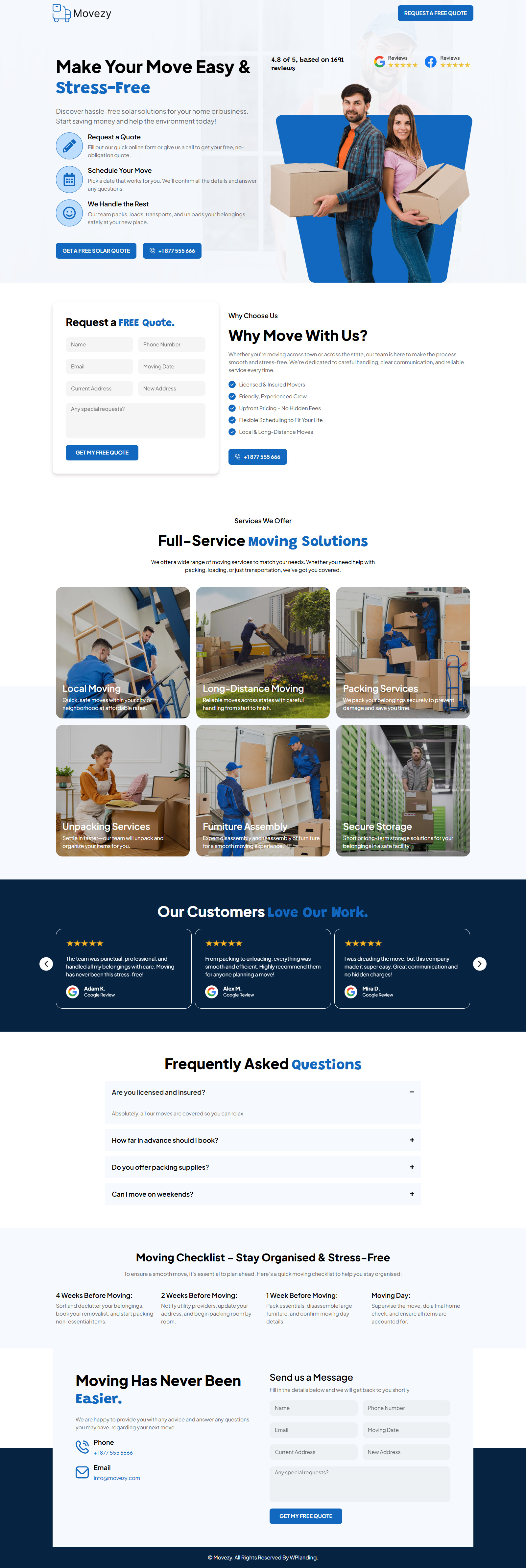 Movezy – Moving Services Landing Page landing page moving company website moving landing page moving website