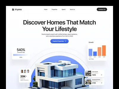Vryono – Real Estate Website Design architecture construction figma designer home landing landing page mortgage property property management real real estate real estate branding real estate iconography real estate website design realestate rental property seative web design website website ui