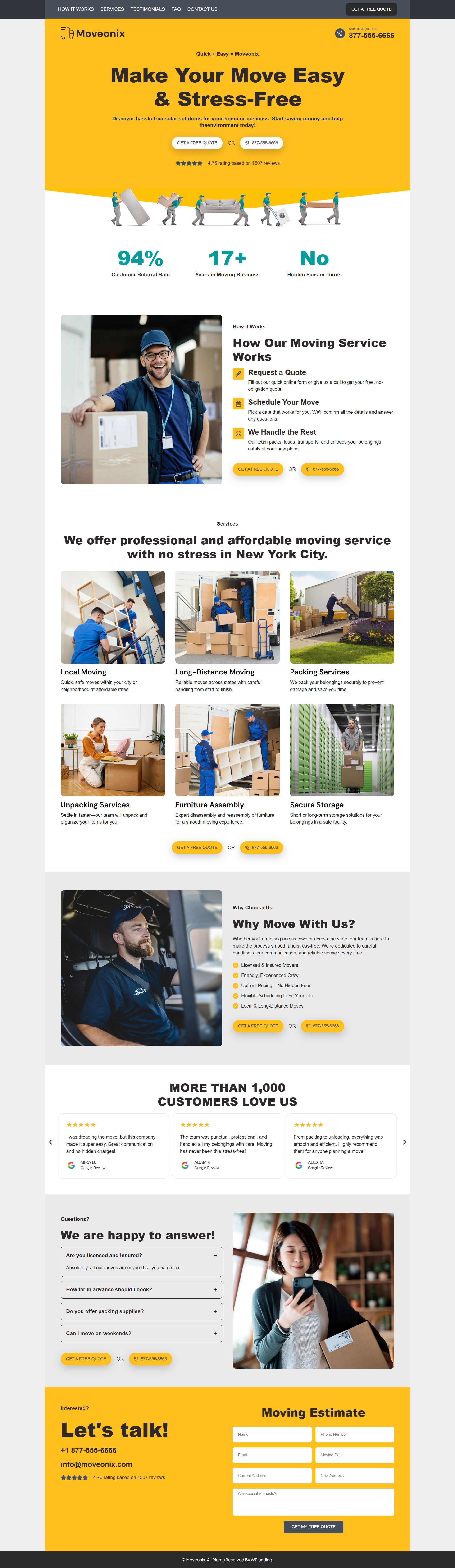 Moveonix – Moving Services Landing Page landing page moving company website moving landing page moving website website ui design
