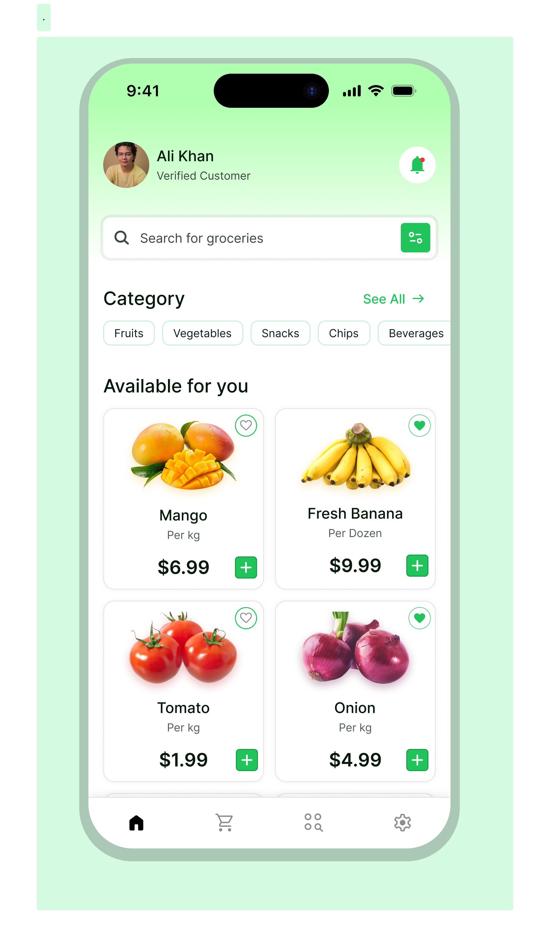 This is a redesigned version of my grocery app home screen.