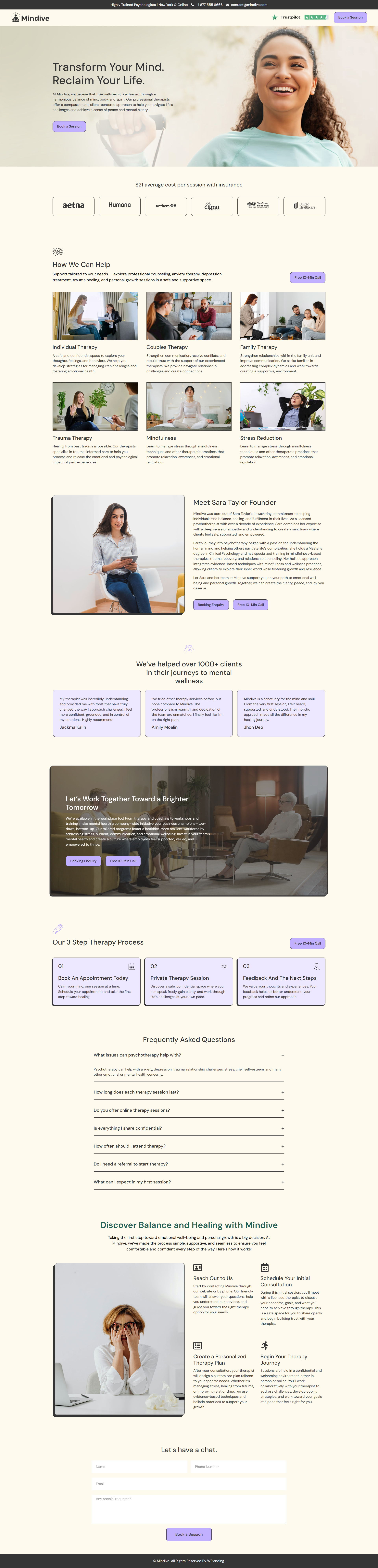 Mindive – Psychotherapist Landing Page figma interface design landing page landing page psychologist landing page ui mental health website psychology website psychotherapist landing page psychotherapist website therapist landing page therapy landing page ui webdesign website design website ui design