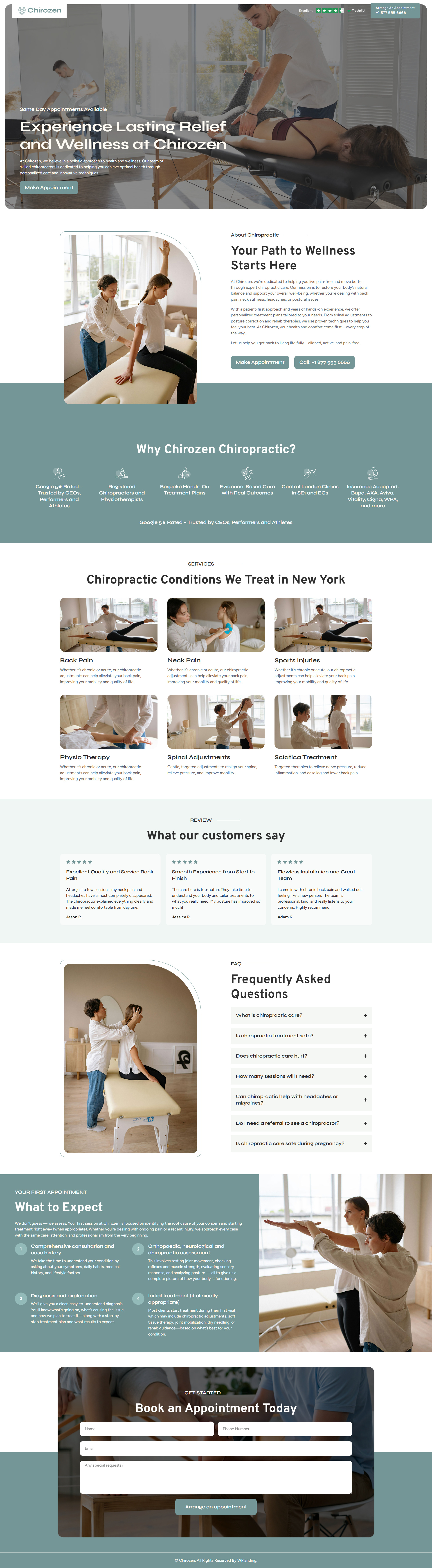 Chirozen – Chiropractic Landing Page branding chiropractic chiropractic website chiropractic website design chiropractic website templates chiropractor chiropractor business chiropractor landing page clinic design doctor homepage illustration landing landing page medical therapy ui web design website