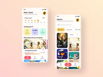 Kids' educational game app - BrainBloom application books bright design drumncode education gamification mobile mobile app mobile app design ui ux