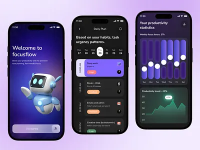 AI Task Management Mobile App UI ai assistant ai productivity app design app designer chatgpt mobile app goal management machine learning mobile mobile app mobile app design planner app product design professional robot app tagstask manager app task management task management app tasks uiux