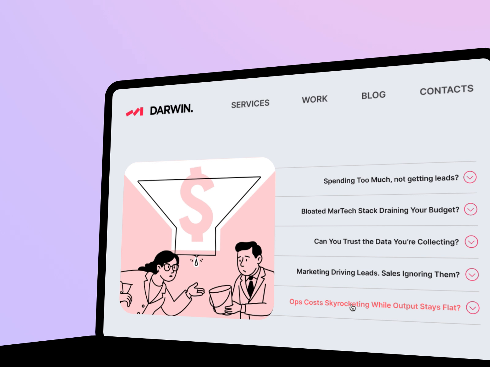 Example of Landing page hero for marketing services — UI, interaction