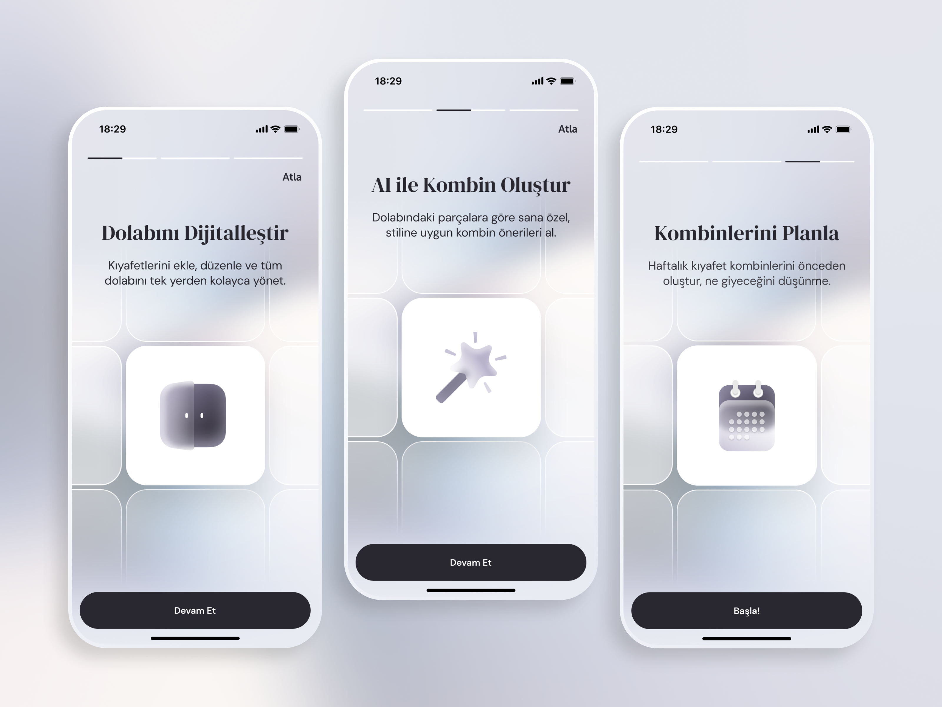 AI Outfit Planner - Onboarding ai clean ui fashion app glassmorphism ios app mobile app modern ui onboarding outfit planner ui ux