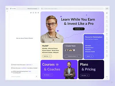 EdTech Dashboard - Invesday ai assistant analytics clean ui complex interface dashboard data visualization design system edtech enterprise ui finance app fintech information architecture investing market analysis portfolio management product design saas ui ux web app