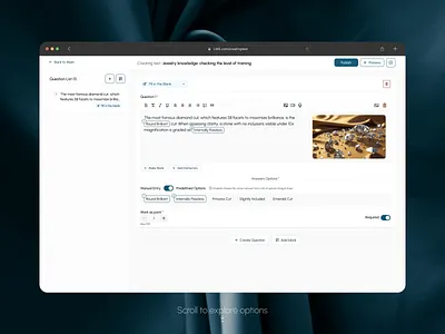 LMS Quiz Builder: Fill in the Blank Logic ai application assessment b2b corporate training dashboard e learning edtech educational learning management system lms quiz builder saas ui uiux ux flow webdesign