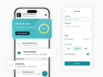 Task Management App – Light UI design ui uxui uxui design