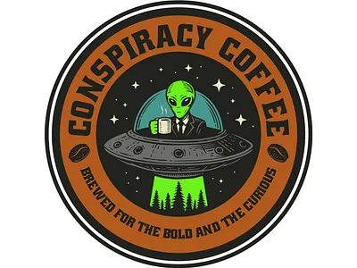 Conspiracy Coffee Logo Design alien bean bigfoot brand branding cafe character coffee conspiracy design drink graphic design icon illustration logo space ufo vector