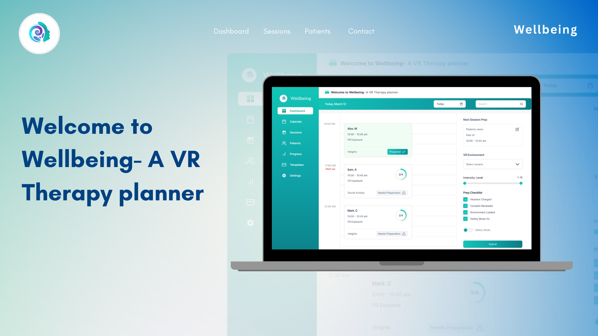 VR Therapy Planner Dashboard — Healthcare SaaS UX/UI figma healthcare ux interaction design mental health app product design saas dashboard ux design vr experience web app design