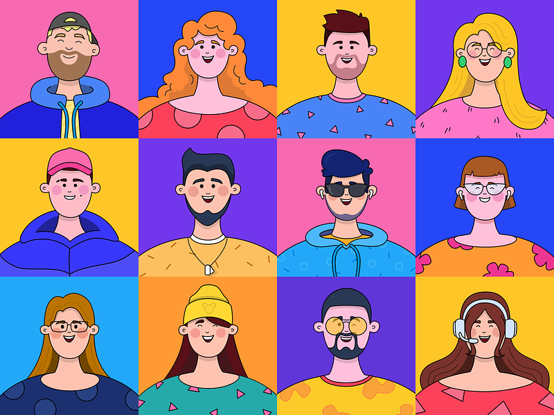 Flatstudio team: Avatars avatars business character colorful company dribbble face flat friends happiness illustration people portrait team vector