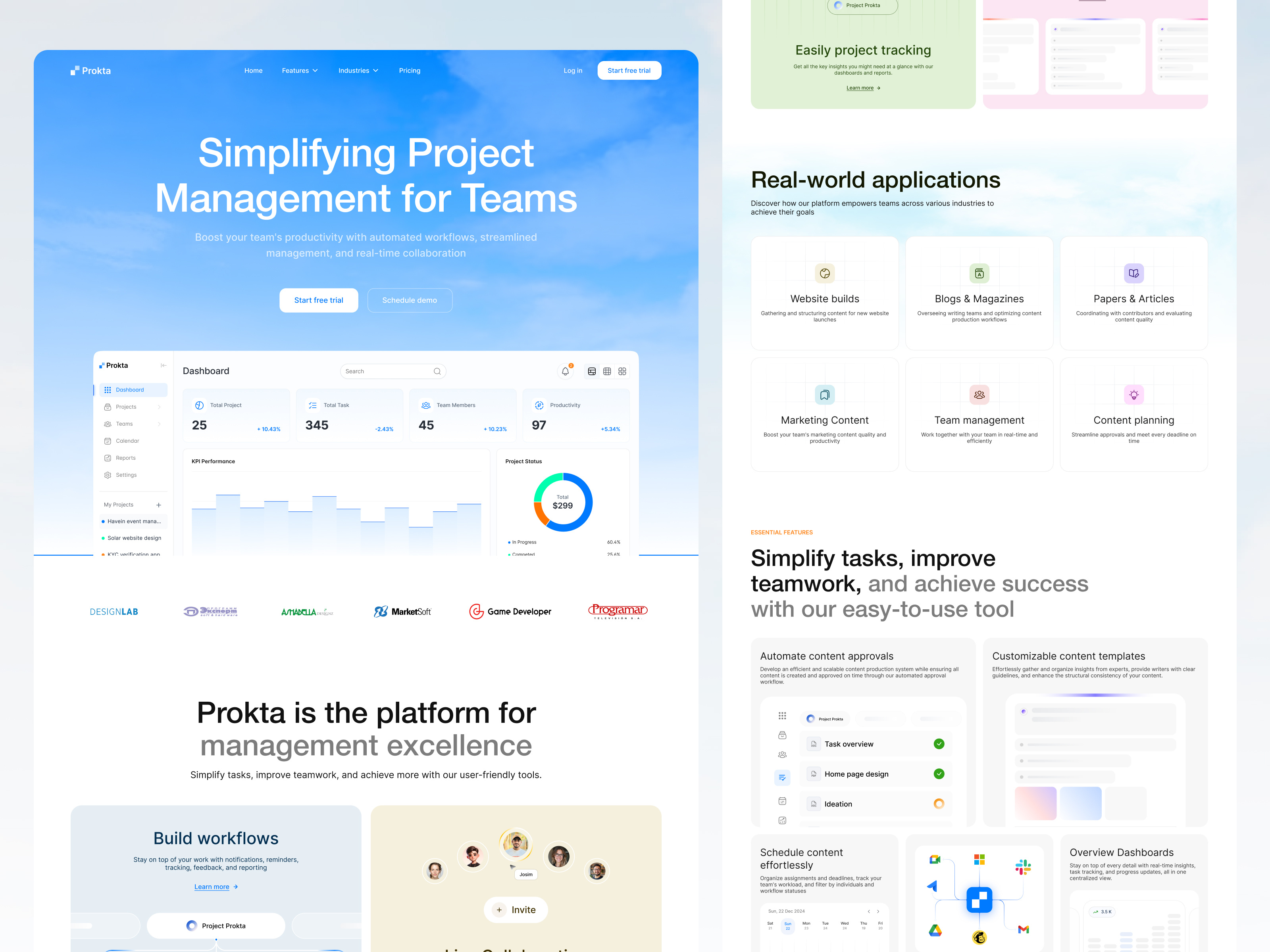 Example of Project Management Website Design — Prokta