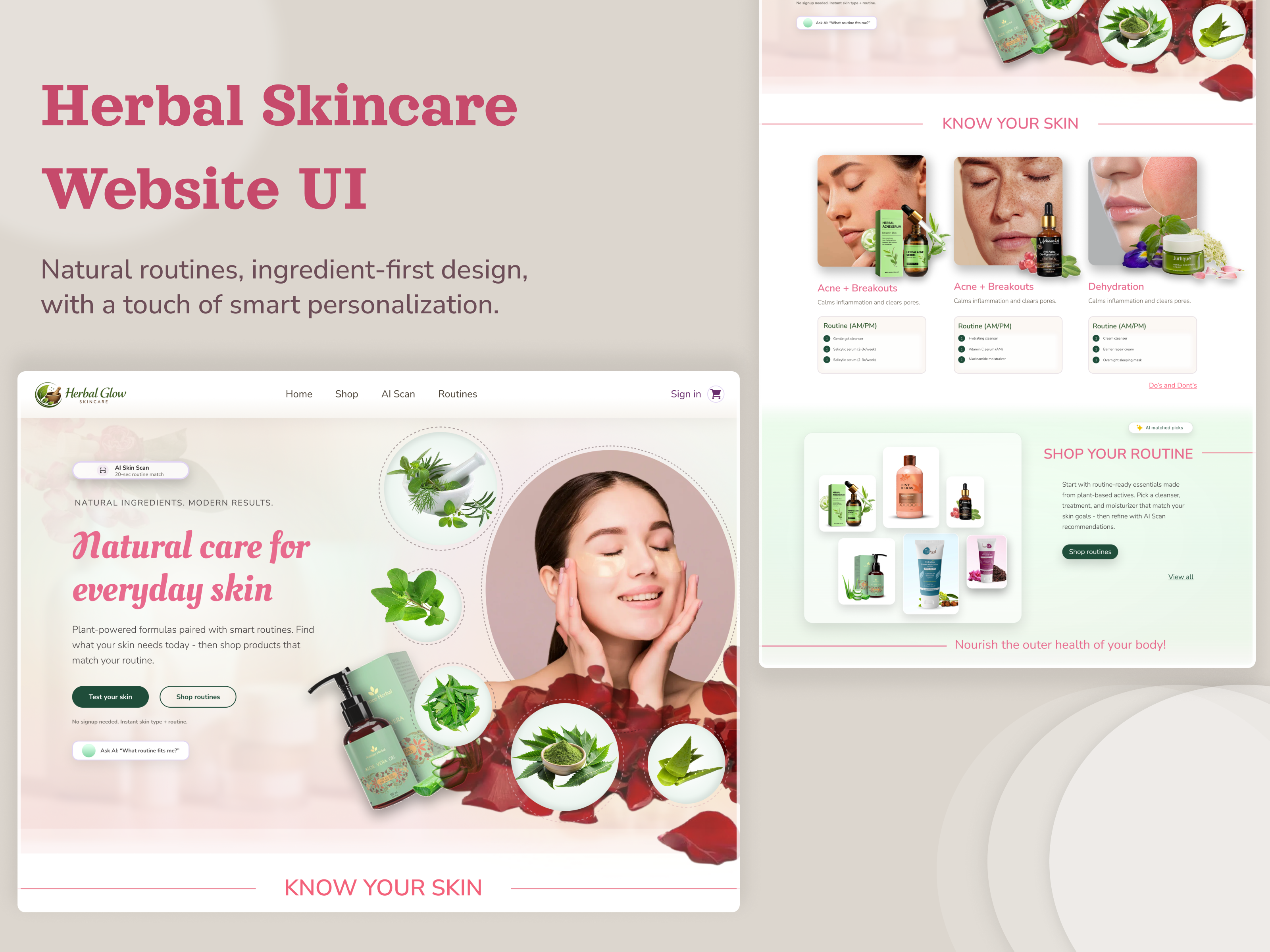 Herbal Skincare Website Landing Page - UI ai branding ecommerce health landing page natural skincare product design skincare ui ux web design wellness