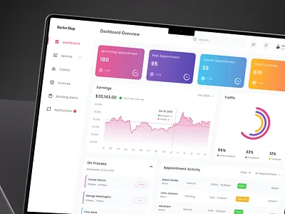 Barber Shop Admin Dashboard – Booking, Payments & Analytics admin dashboard barber dashboard barber shop booking system business dashboard dashboard data visualization salon salon management ui