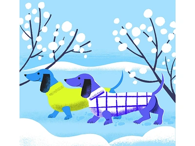 Valentine's Day walk animals dachshunds friends galentines day illustration valentines day winter