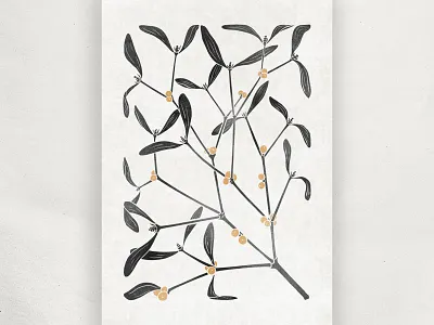 Winter illustration Mistletoe botanical card design drawing folk art graphic design illustration poster wall art