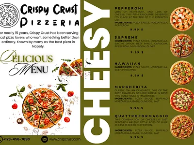 Pizza Menu Design | Crispy Crust Pizzeria Bifold Brochure brand design branding brochure design design foodmenu graphic design illustration layout design menu design print design restaurantbranding