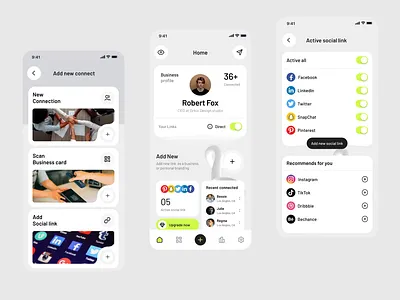 Social Networking Mobile App Design | Business Connections animation app app design digital business card app link in bio mobile app ui mobile mobile app modern app interface networking app ui networking mobile app ui ux personal branding app design product design product design mobile social link app ui social networking mobile app