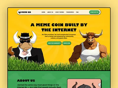 Meme Coin Landing blockchain bold design community crypto crypto website digital product dribbble fintech illustration landing page mascot design meme coin modern web startup tokenomics ui design ux ui web design inspiration web3 website design
