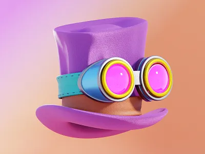 3D Steampunk Top Hat 3d 3d illustration accessory adventure blender character prop concept art explorer fashion goggles hat neon render steampunk top hat whimsical