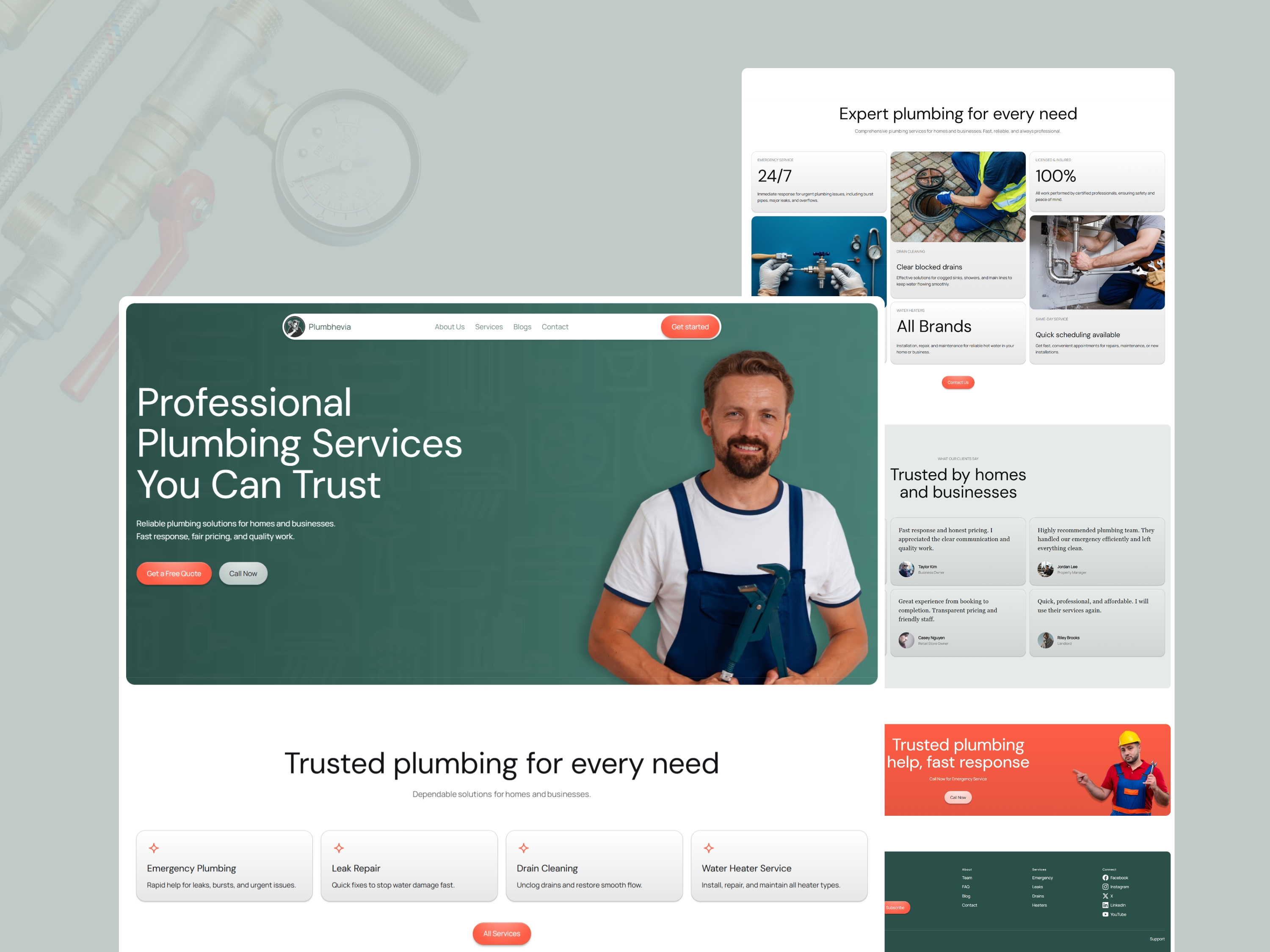 Example of Modern Plumbing Website Design, Redesign