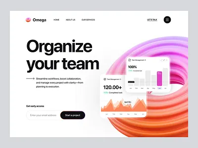 Omega - SaaS Project Management Platform 3d agency animation daily digital elementor landing management page platform project saas startup task ui webflow website wordpress