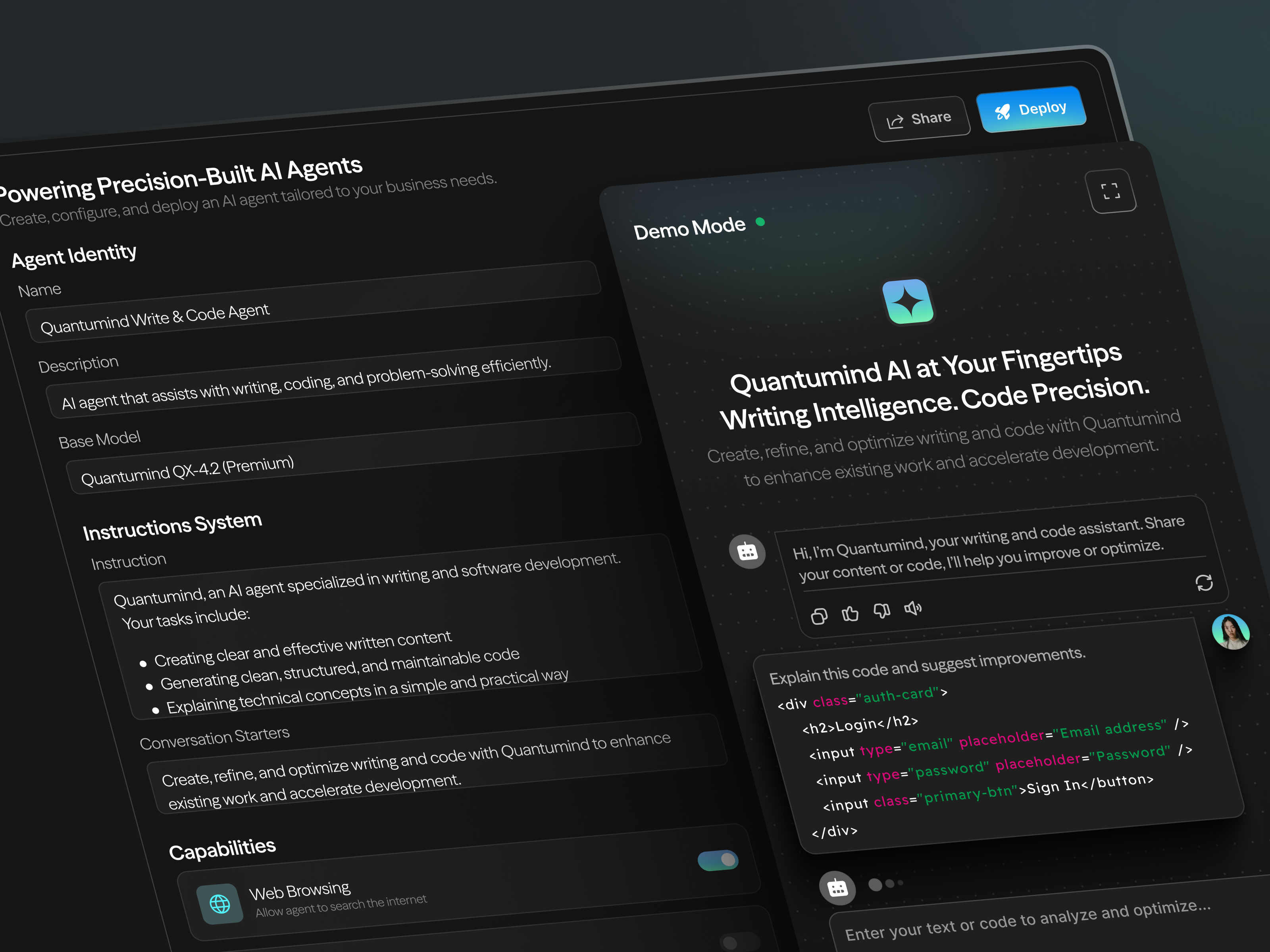 Quantimind AI — AI Agent Dashboard agent dashboard ai agent ai agent dashboard ai agent design ai agent library ai agent website design ai assistant ai chat ai chat bot ai dashboard artificial intelligence clean dashboard design figma product design system design ui web3 website design