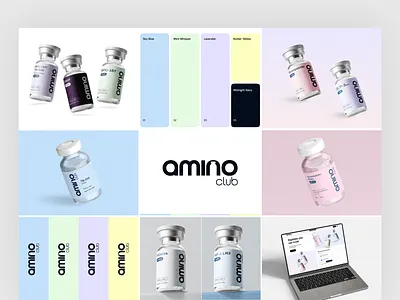 Amino Club — Modern Peptide Brand Identity brand identity branding health tech medical branding minimal design packaging design product design startup branding ui design visual identity web design