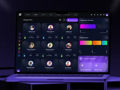 AI Dashboard - Clients Page ai ai assistant ai dashboard ai interface ai saas design analytics dashboard b2b saas business dashboard client data crm dashboard dark mode ui dashboard interface data client management dashboard project management saas dashboard software ui web design